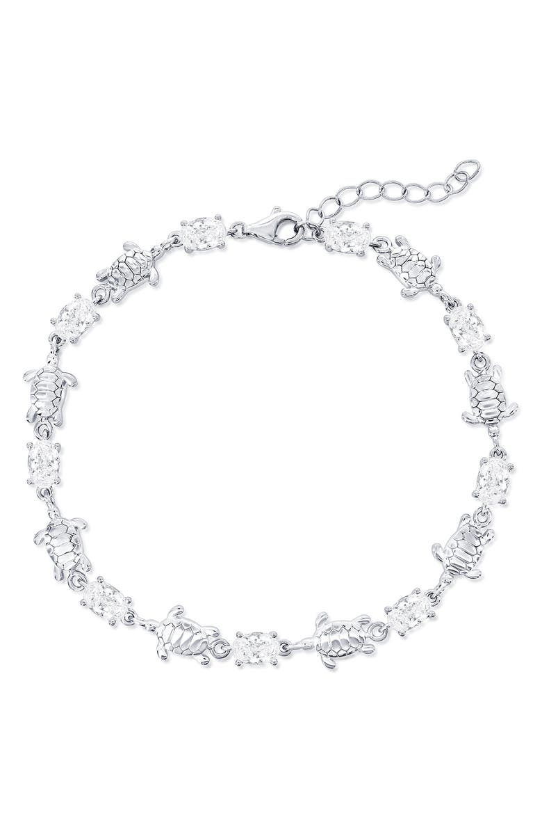 SIMONA Sterling Silver Oval Cubic Zirconia & Turtle Line Bracelet, Main, color, Silver