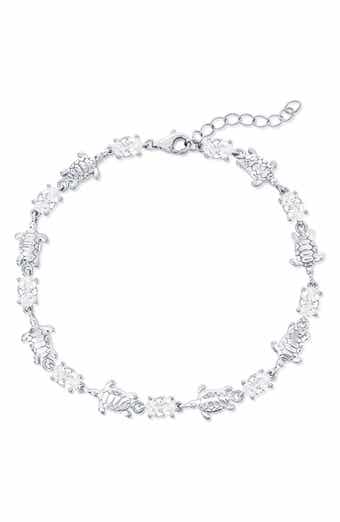 Sterling Silver Oval Cubic Zirconia & Turtle Line Bracelet