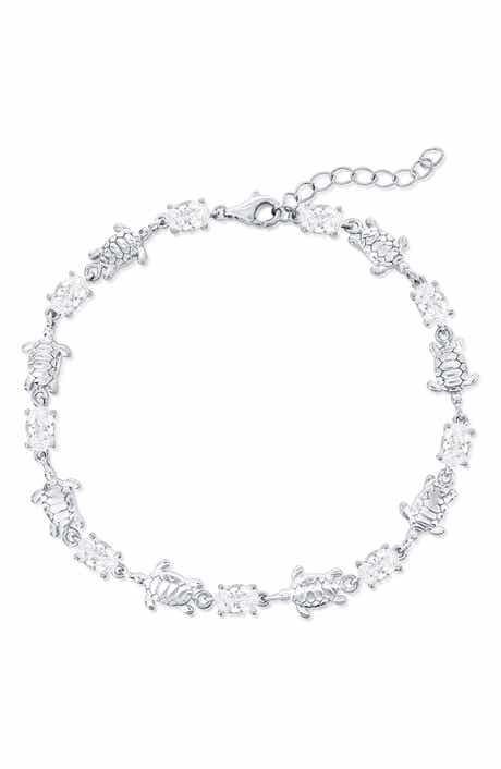 SIMONA Sterling Silver Oval Cubic Zirconia & Turtle Line Bracelet