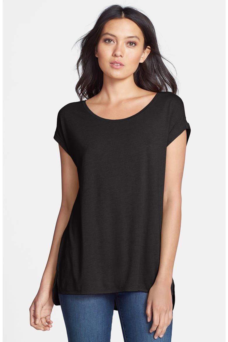 High/Low Knit Tee, Main, color, BLACK