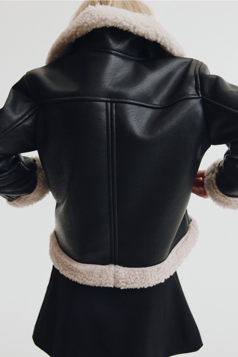 Teddy-fleece-lined Aviator Jacket, Alternate, color, Black