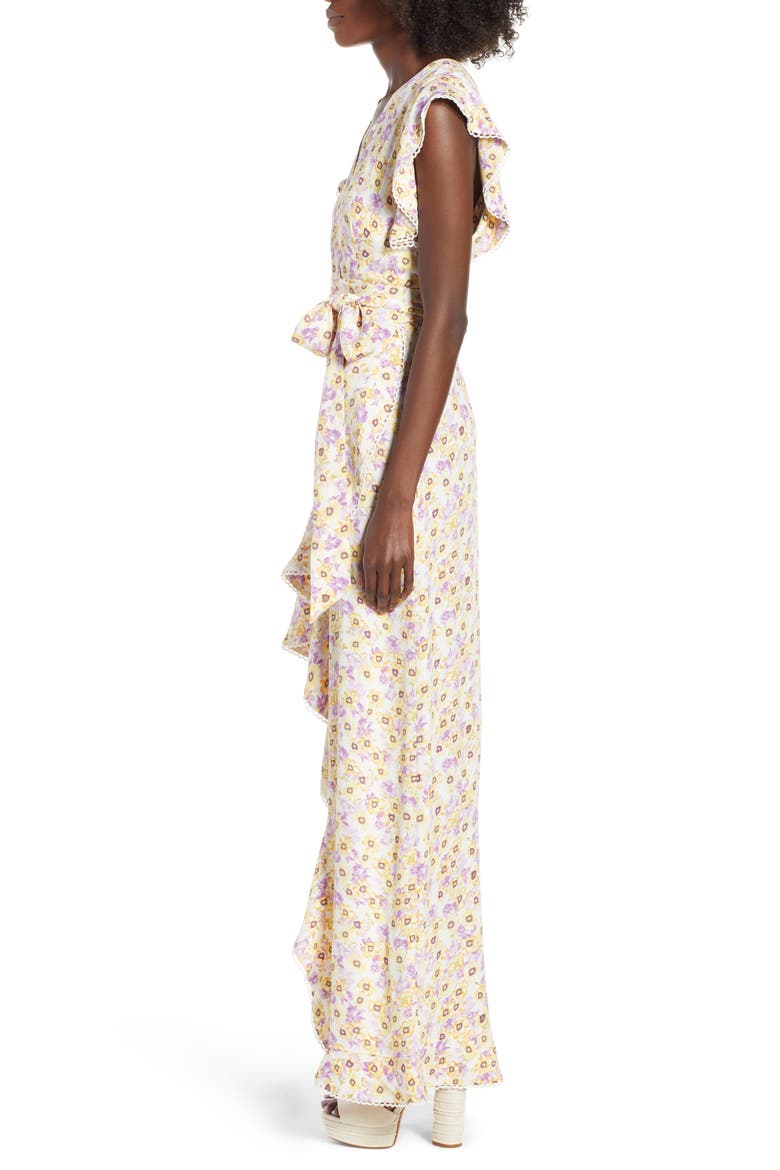 Andrea Ruffle Wrap Dress, Alternate, color, YELLOW GARDEN