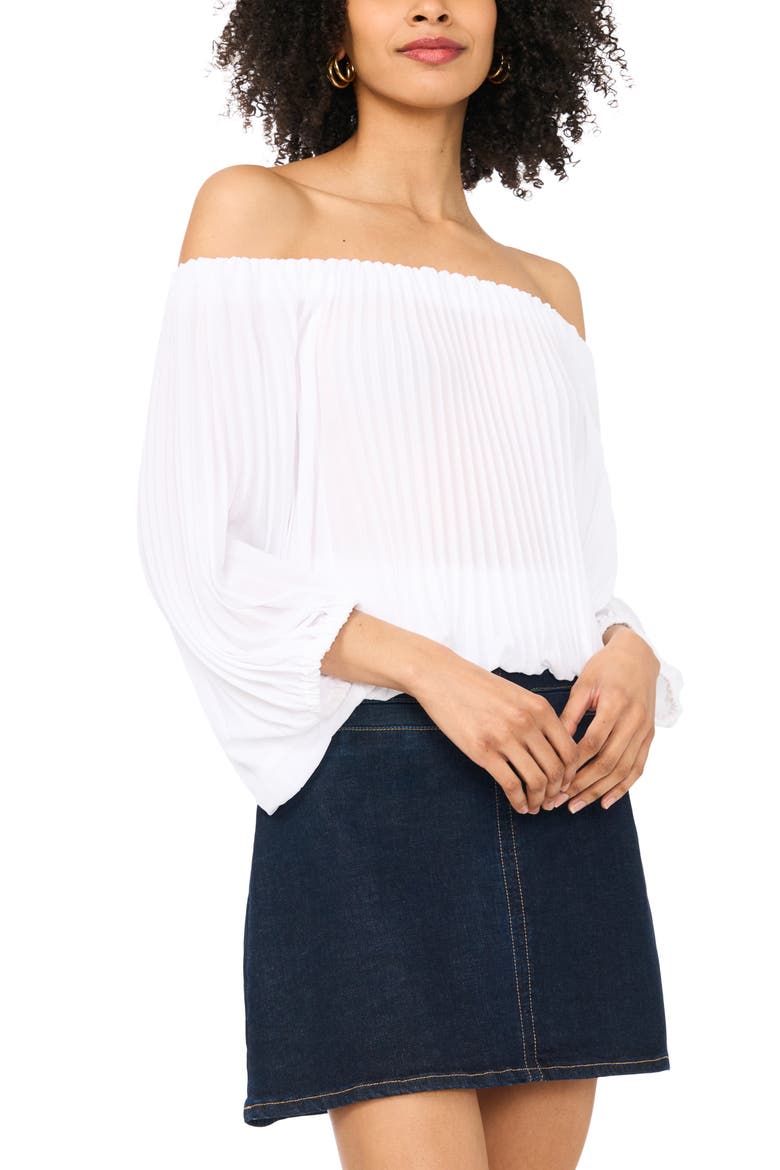 Pleated Off the Shoulder Top, Main, color, ULTRA WHITE