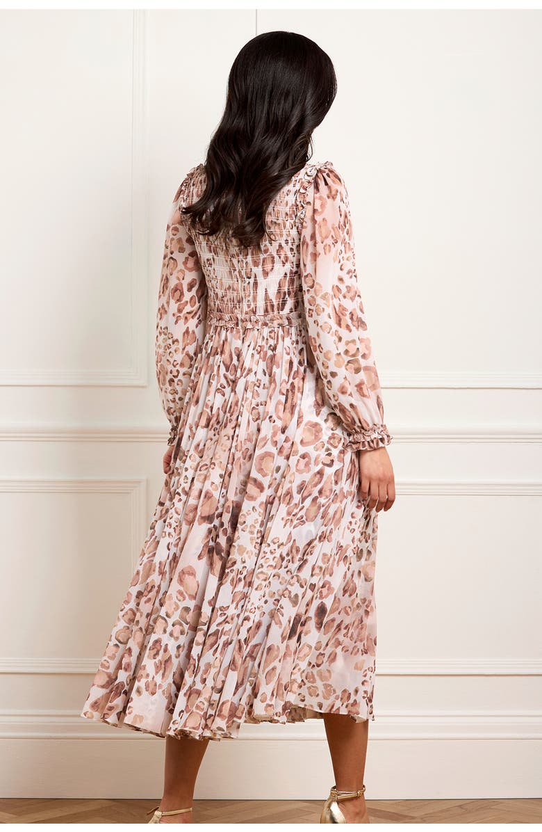 Needle & Thread Leopard Chiffon Smocked Ballerina Dress, Alternate, color, Moonshine