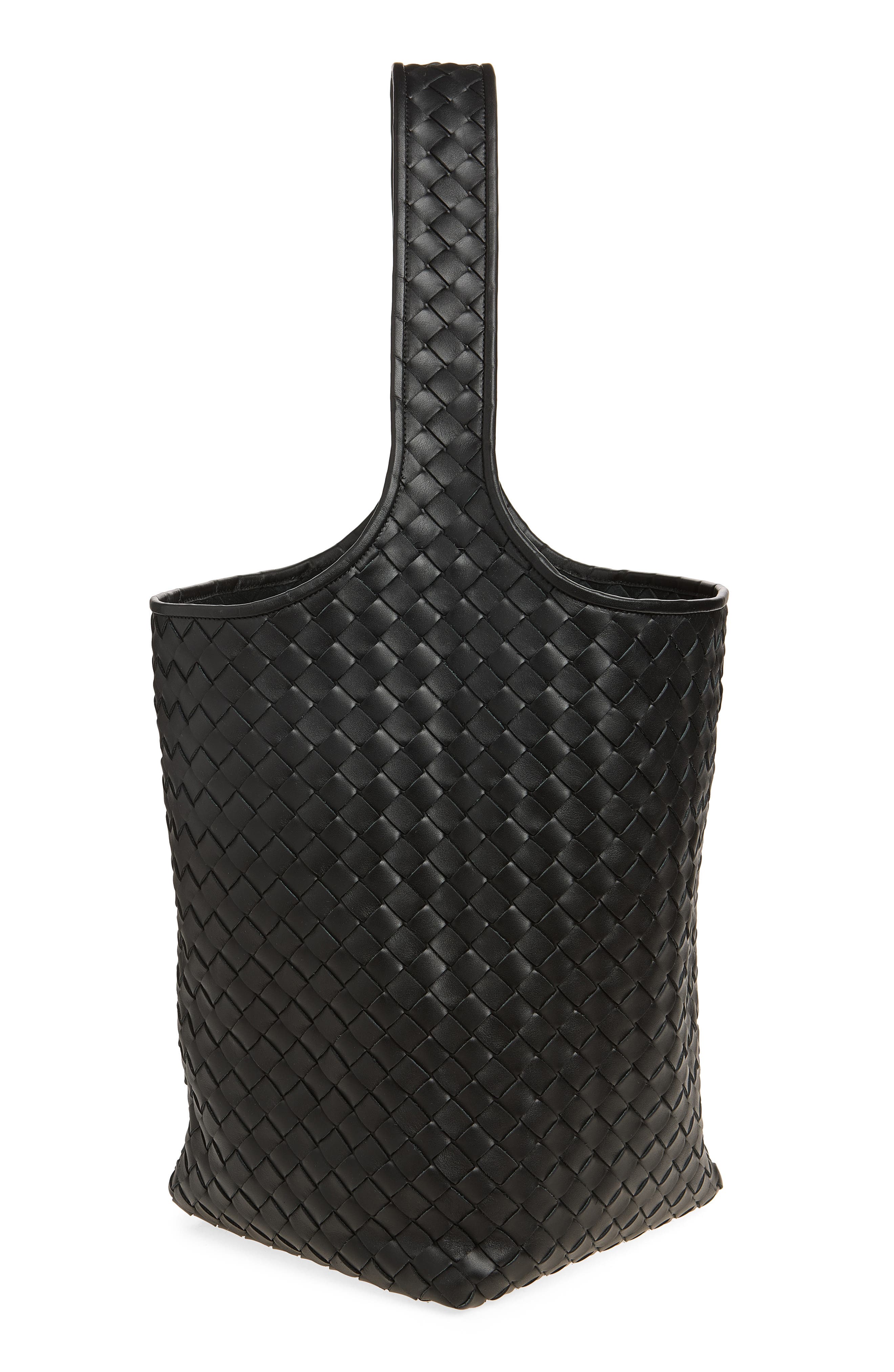Triangolo Intrecciato Leather Bucket Bag, Alternate, color, 8803 BLACK/ SILVER