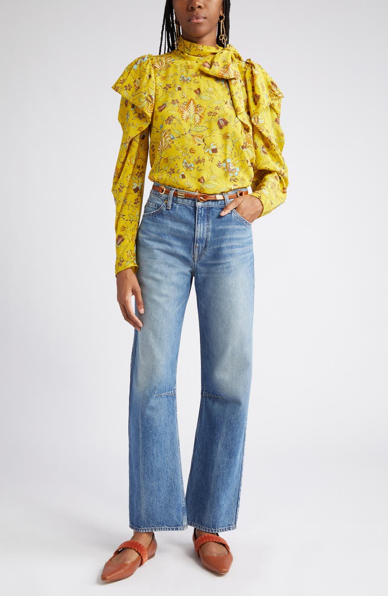 Ulla Johnson Brea Floral Tie Neck Silk Blouse, Main, color,