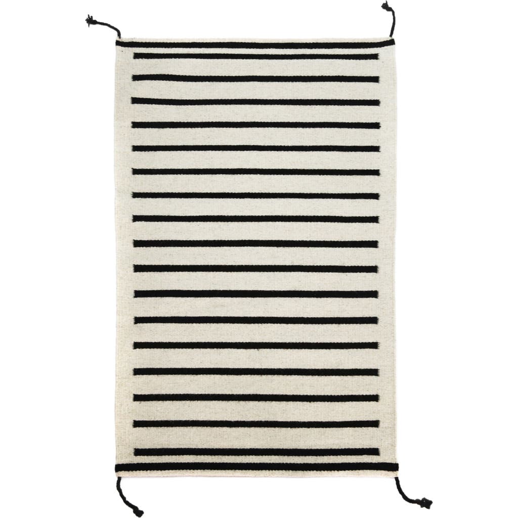 Archive New York Zapotec Striped Handwoven Flatweave Wool Rug In Black