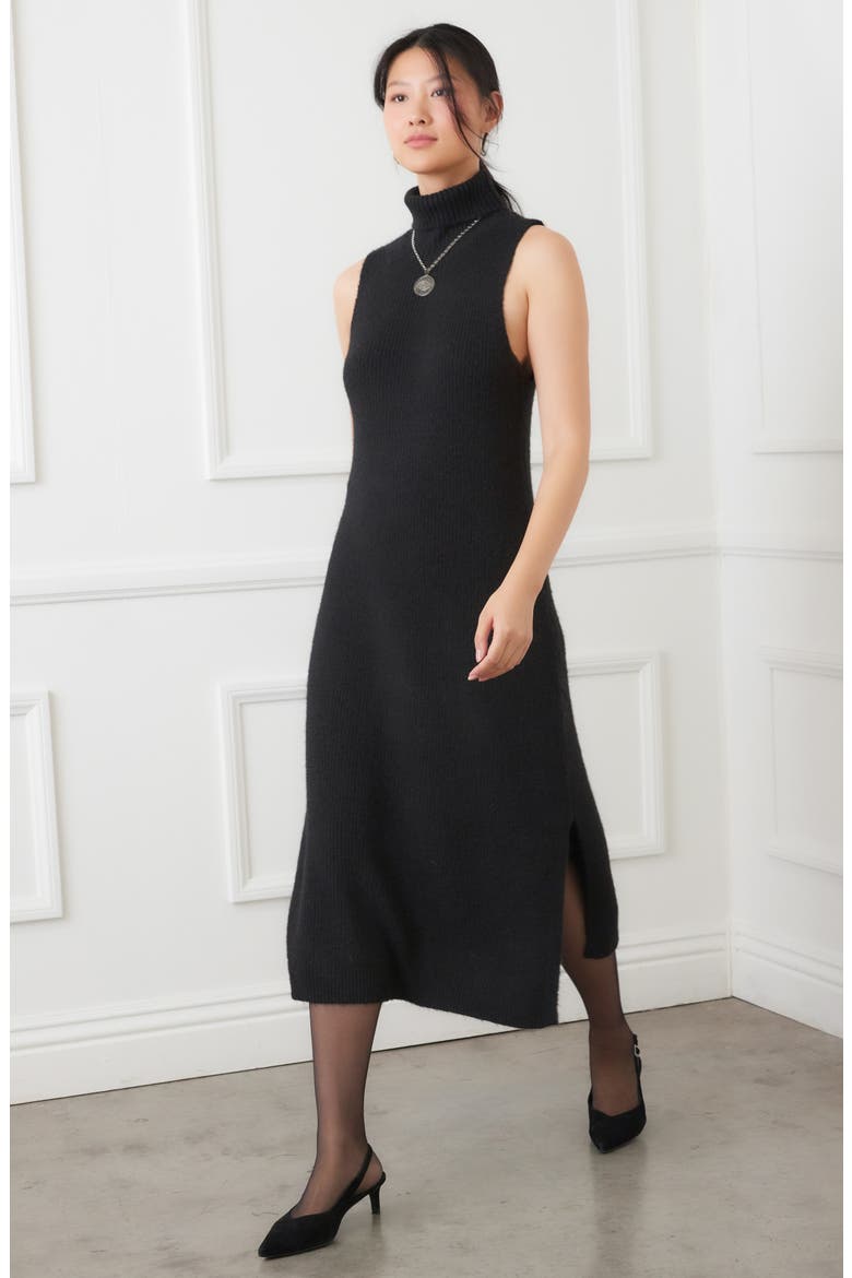 Turtleneck Sleeveless Sweater Midi Dress, Alternate, color, BLACK