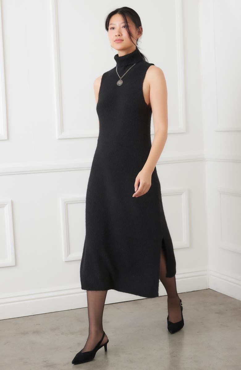 Karen Kane Turtleneck Sleeveless Sweater Midi Dress, Alternate, color, Black