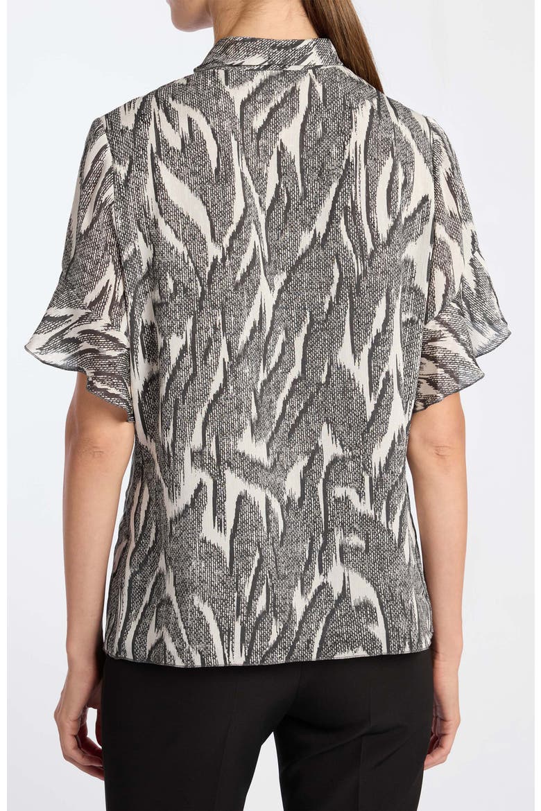Athena Tie Neck Blouse with Short Flutter-Sleeves, Alternate, color, Onyx Multi