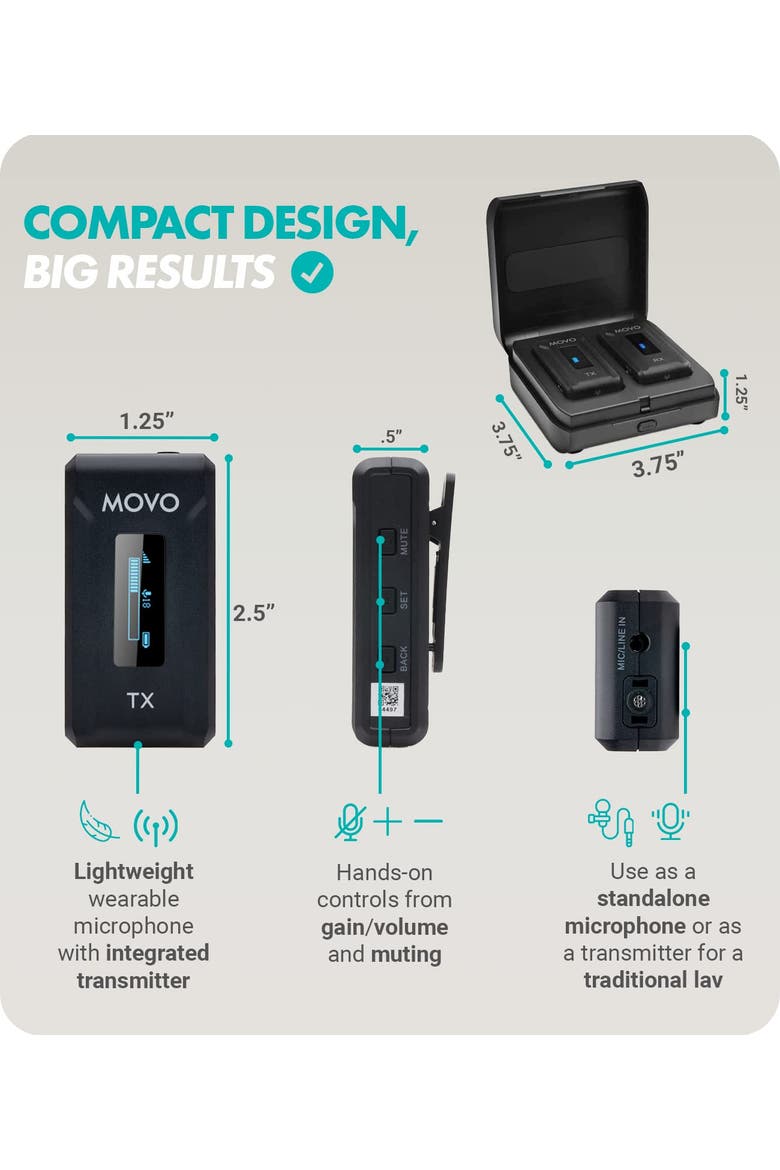 WMX-2 Wireless Lavalier Microphone System with Charging Case for Cameras, Alternate, color, Black