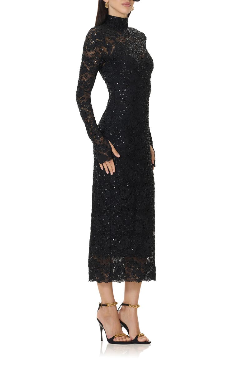 Shailene Lace Long Sleeve Midi Dress, Alternate, color, NOIR