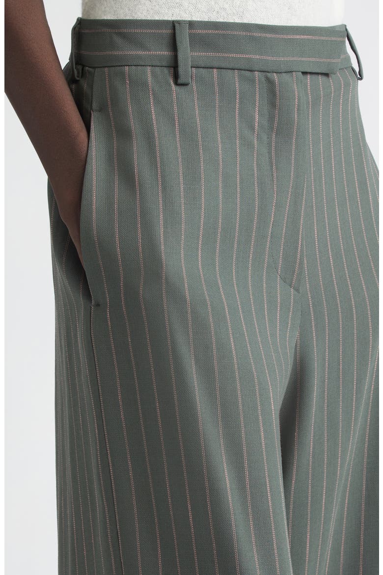 Stripe Wool Crepe Wide Leg Pants, Alternate, color, FOREST