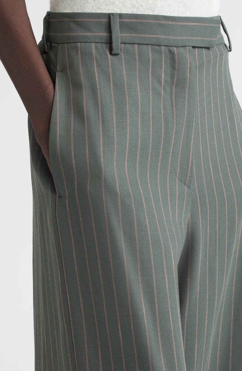 Dries Van Noten Stripe Wool Crepe Wide Leg Pants, Alternate, color, Forest