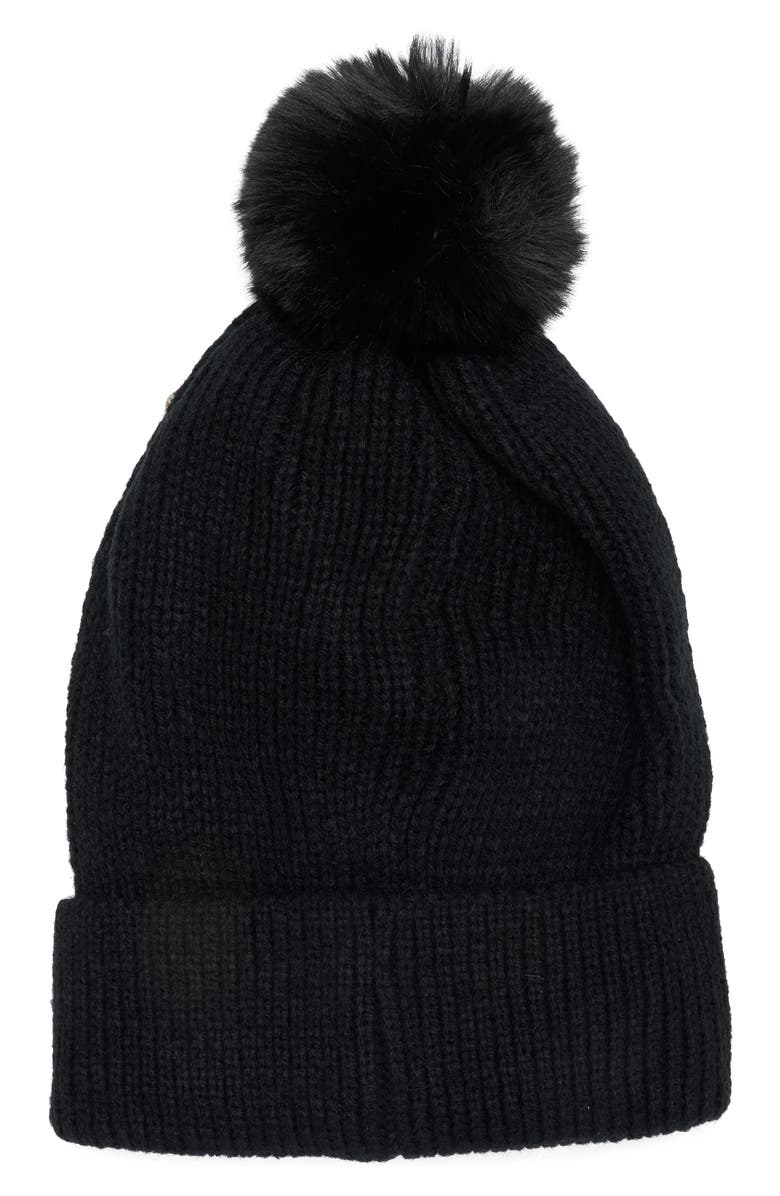 Nanette Lepore Scattered Embellished Faux Fur Pompom Beanie, Alternate, color, Black