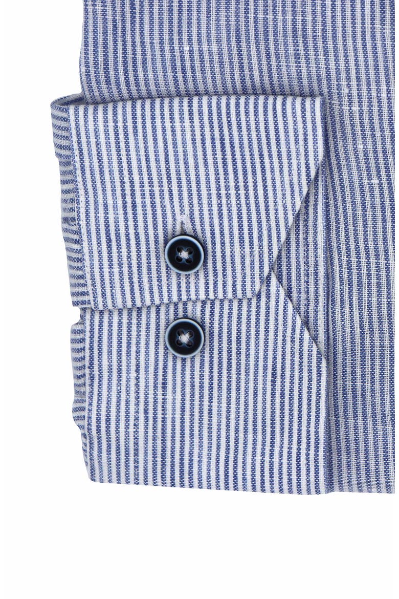 Striped Linen Trim Fit Dress Shirt, Alternate, color, WHITE/ BLUE