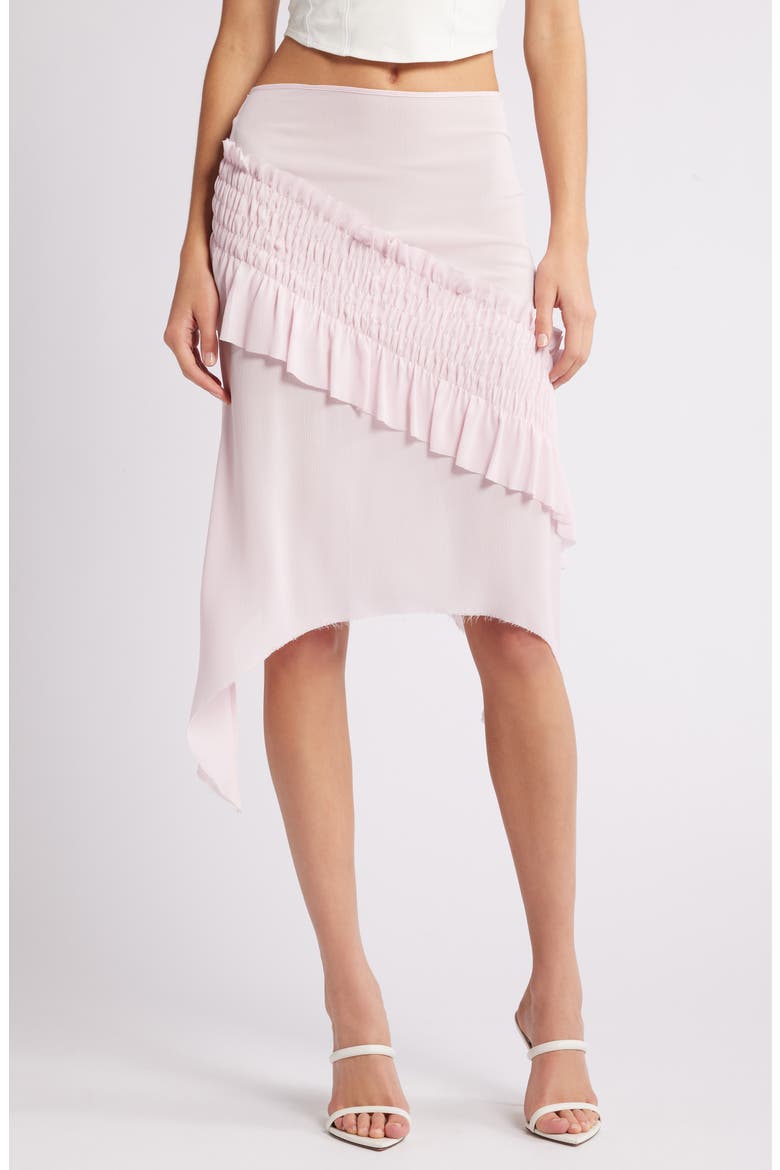 Smocked Ruffle Midi Skirt, Main, color, PINK ICING