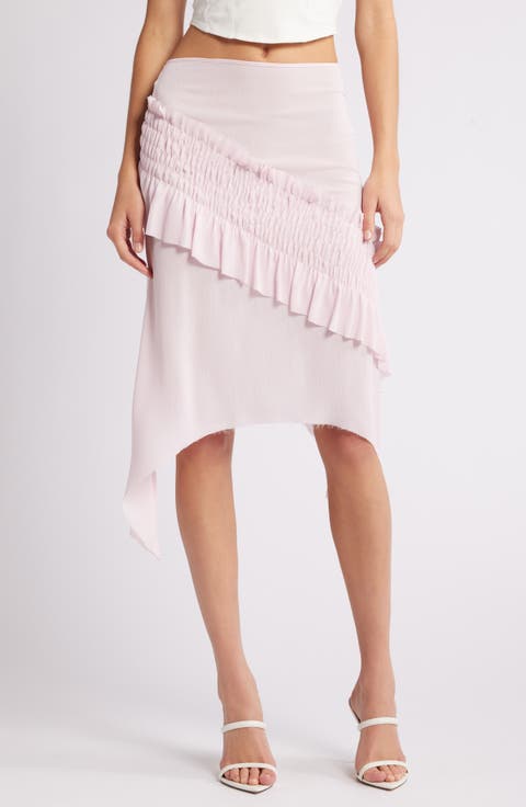 Smocked Ruffle Midi Skirt