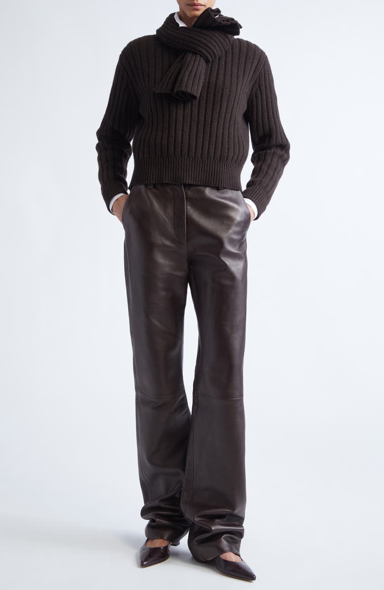 Brandon Maxwell Straight Leg Lambskin Leather Pants, Alternate, color, Chocolate Brown