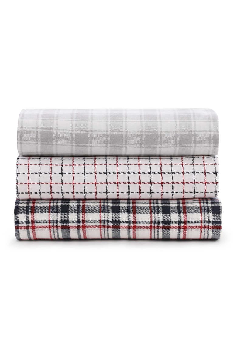 Tompkins Windowpane Cotton Flannel Sheet Set, Alternate, color, WHITE/ MEDIUM RED/ NAVY BLUE
