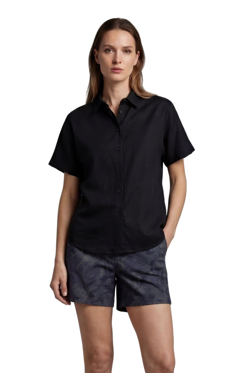 Lords of Harlech Womens Short Sleeve Linen Shirt, Main, color, Black
