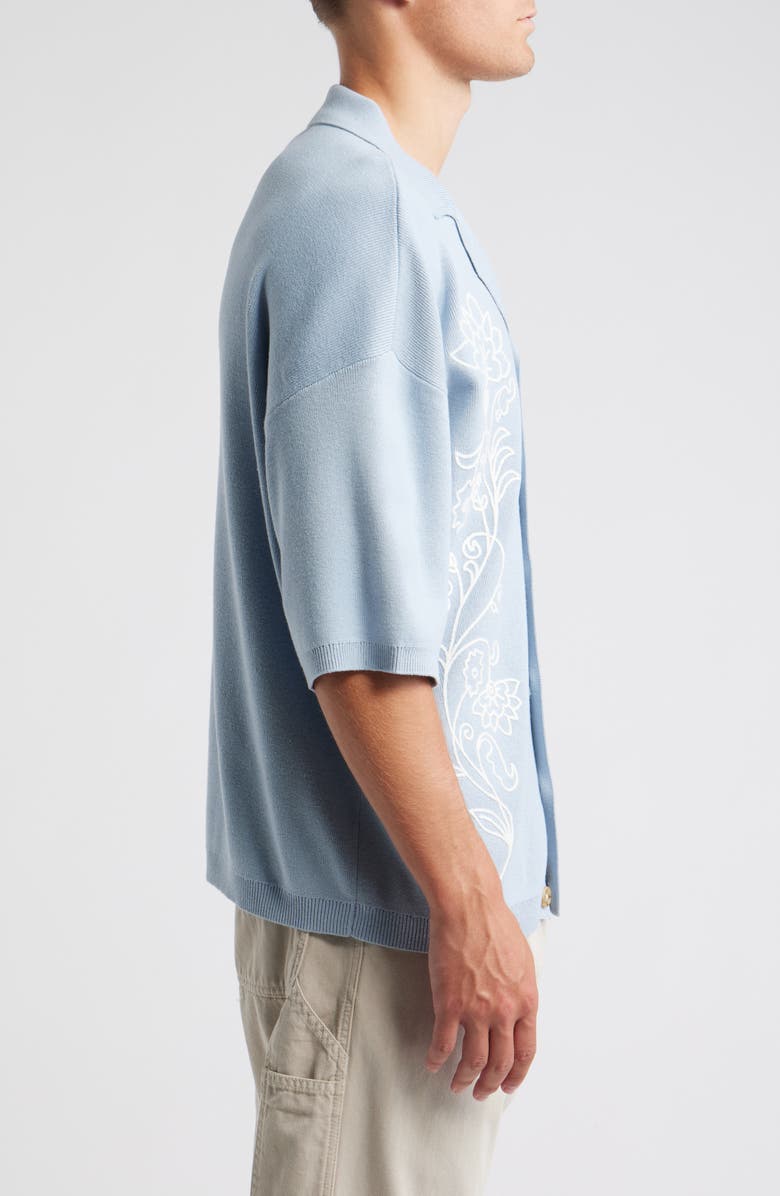 Topman Floral Embroidered Polo, Alternate, color, Light Blue