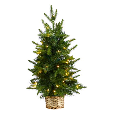 2-ft Artificial Christmas Tree with 35 Clear LED Lights in Decorative Basket