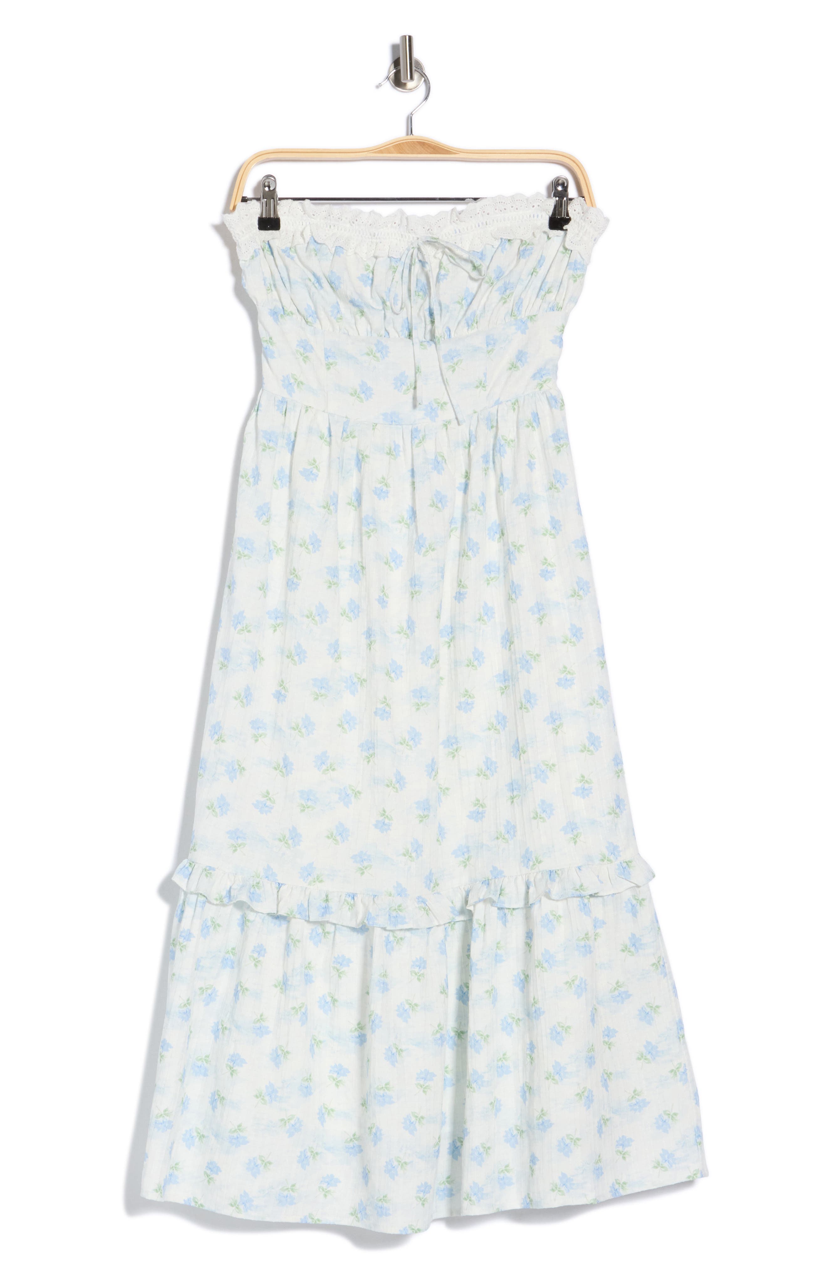 Floral Strapless Ruffle Hem Midi Dress