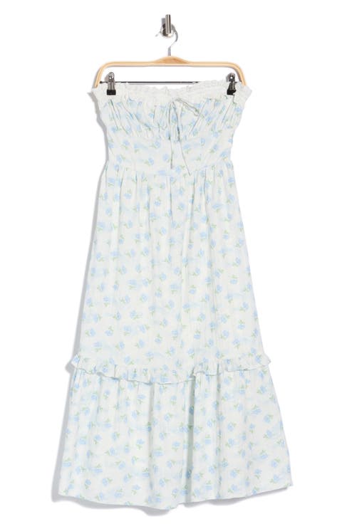 Floral Strapless Ruffle Hem Midi Dress