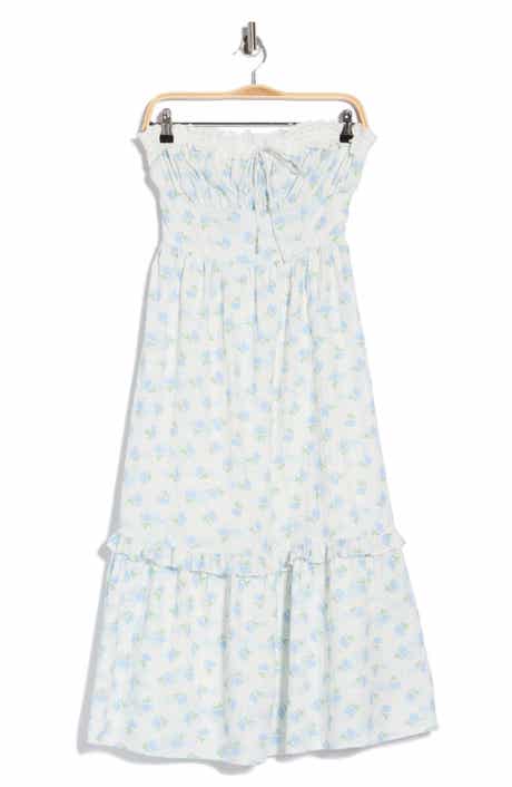 Floral Strapless Ruffle Hem Midi Dress