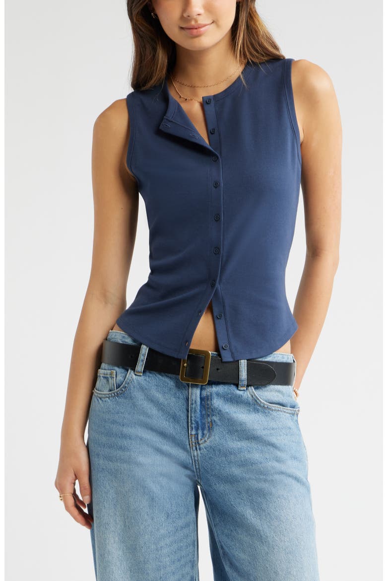 Cotton Blend Button-Up Tank, Main, color, NAVY INDIGO