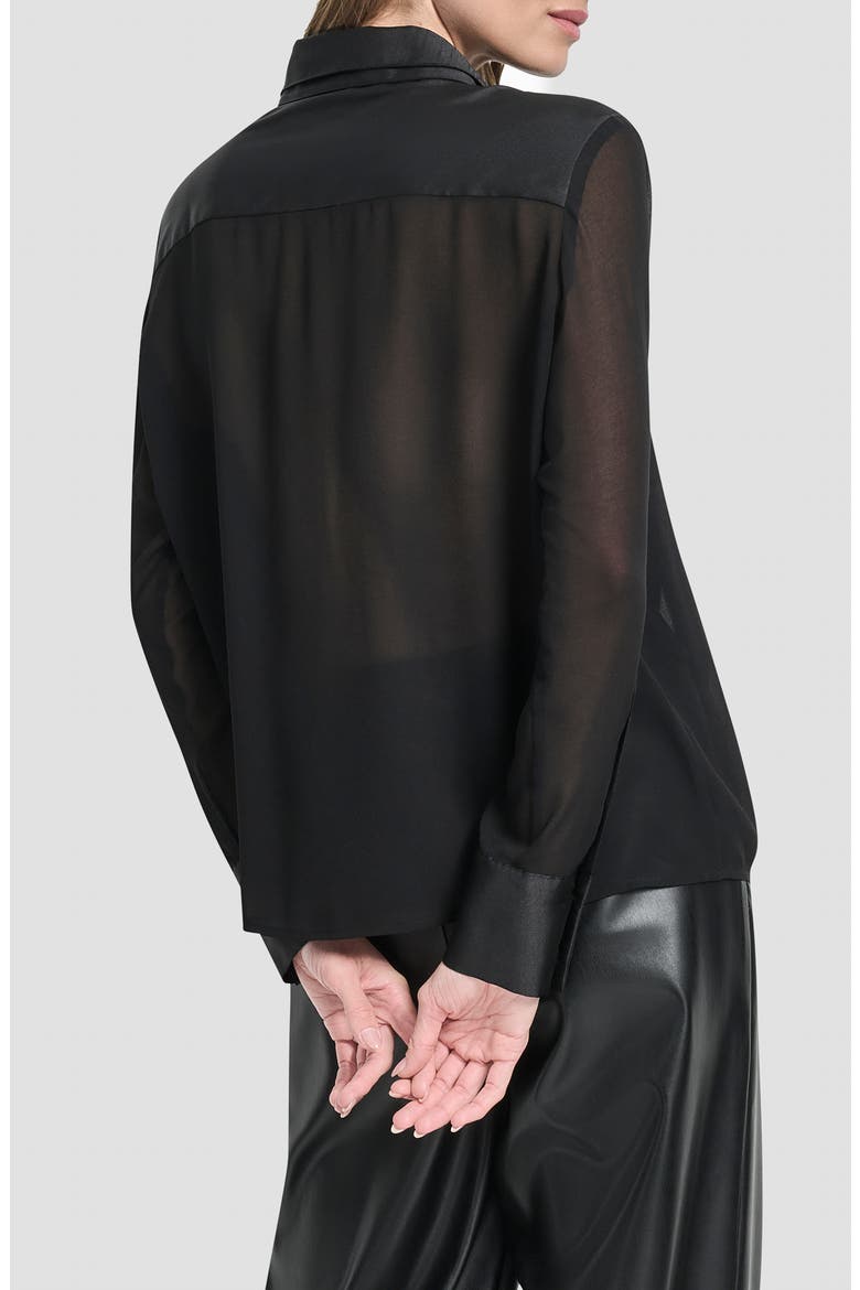Chiffon Logo Sheer Button-Up Shirt, Alternate, color, BLACK