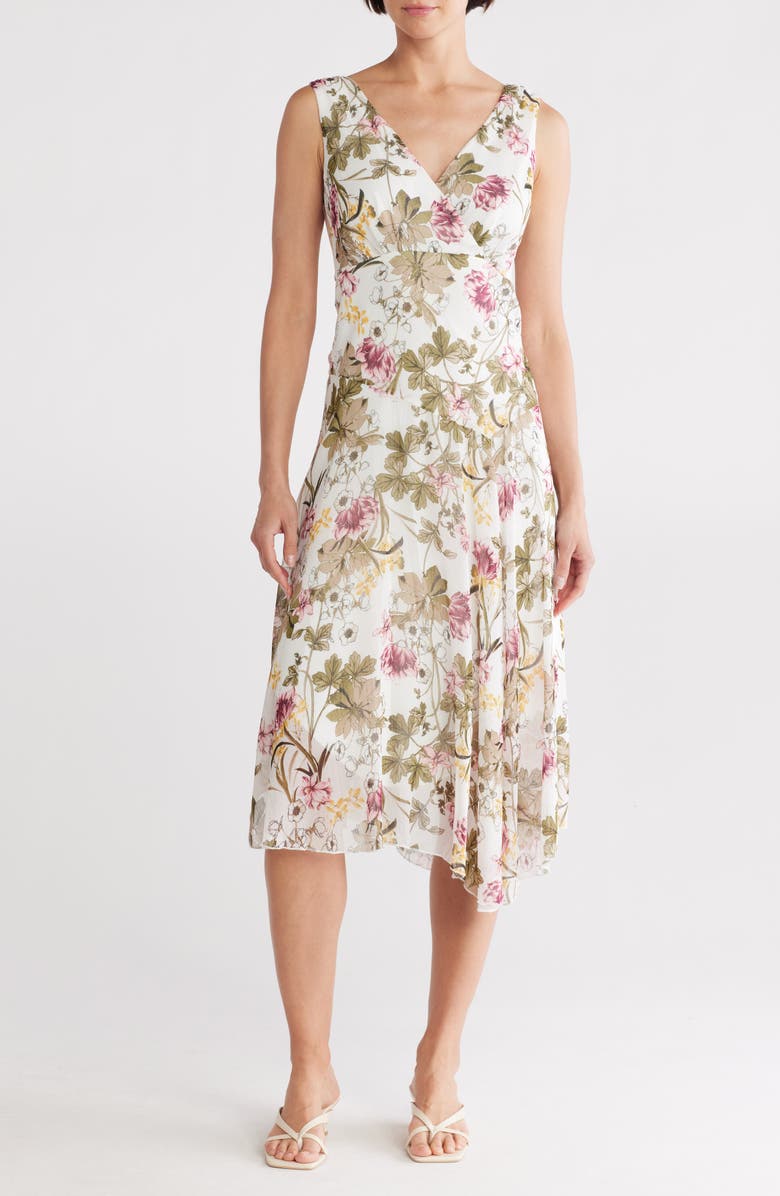 Connected Apparel Asymmetric Hem Chiffon Dress, Main, color,