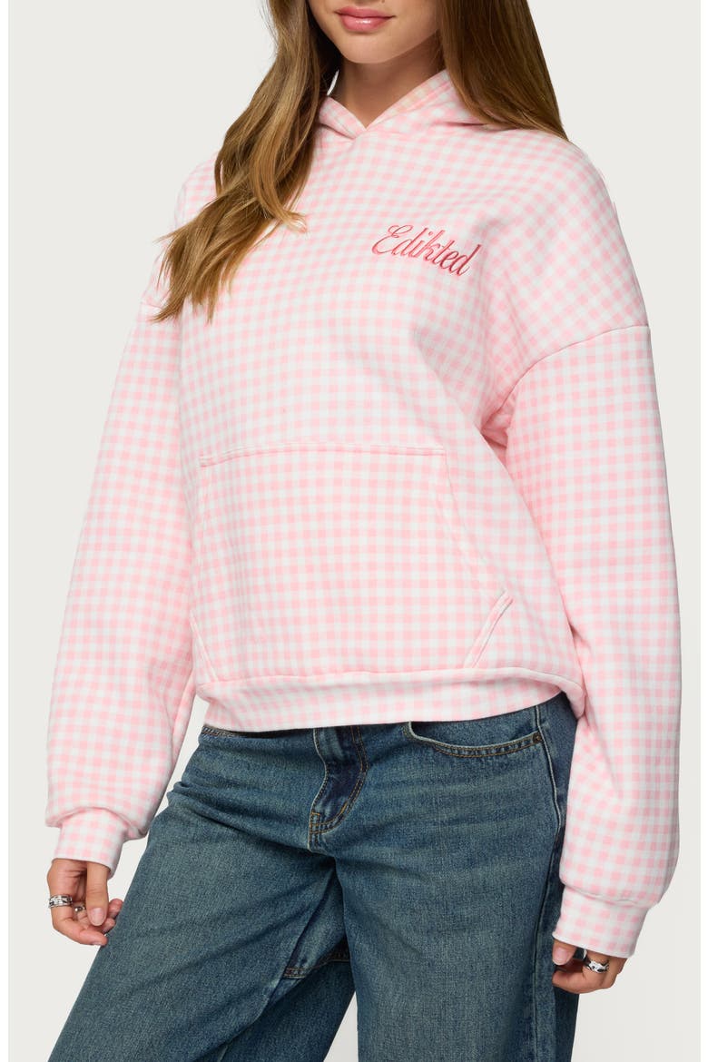Gingham Oversize Hoodie, Alternate, color, PINK