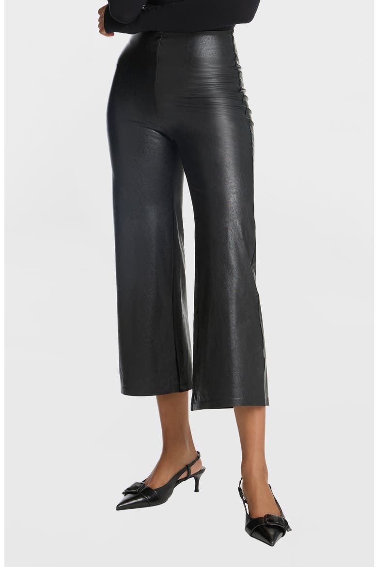 Faux Leather Crop Wide Leg Pants, Main, color, BLACK