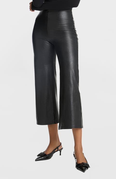 Faux Leather Crop Wide Leg Leggings