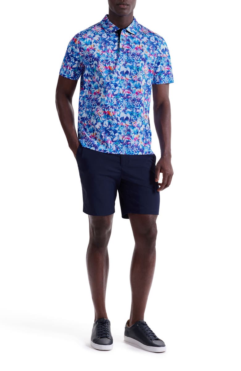 Bugatchi Hendrix Digital Abstract Floral Print Pima Cotton Polo, Alternate, color, Classic Blue