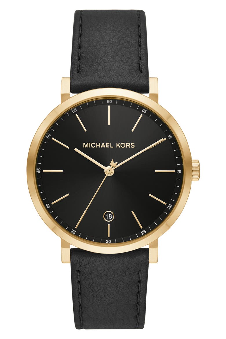 Irving 3-Hand Quartz Leather Strap Watch, 42mm, Main, color, GOLD