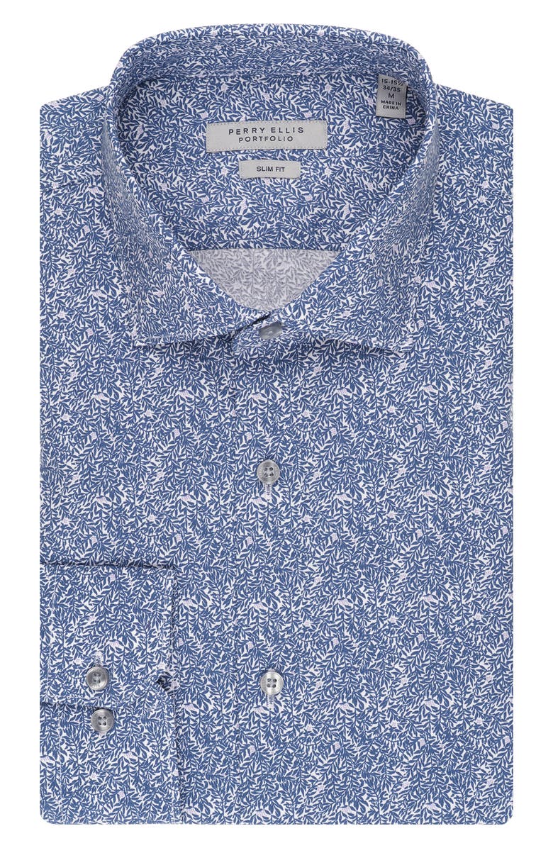 Perry Ellis Slim Fit Floral Dress Shirt, Main, color, Blue Mist