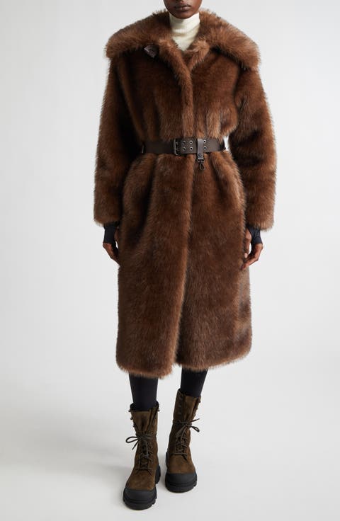Arly Belted Down Faux Fur Long Coat