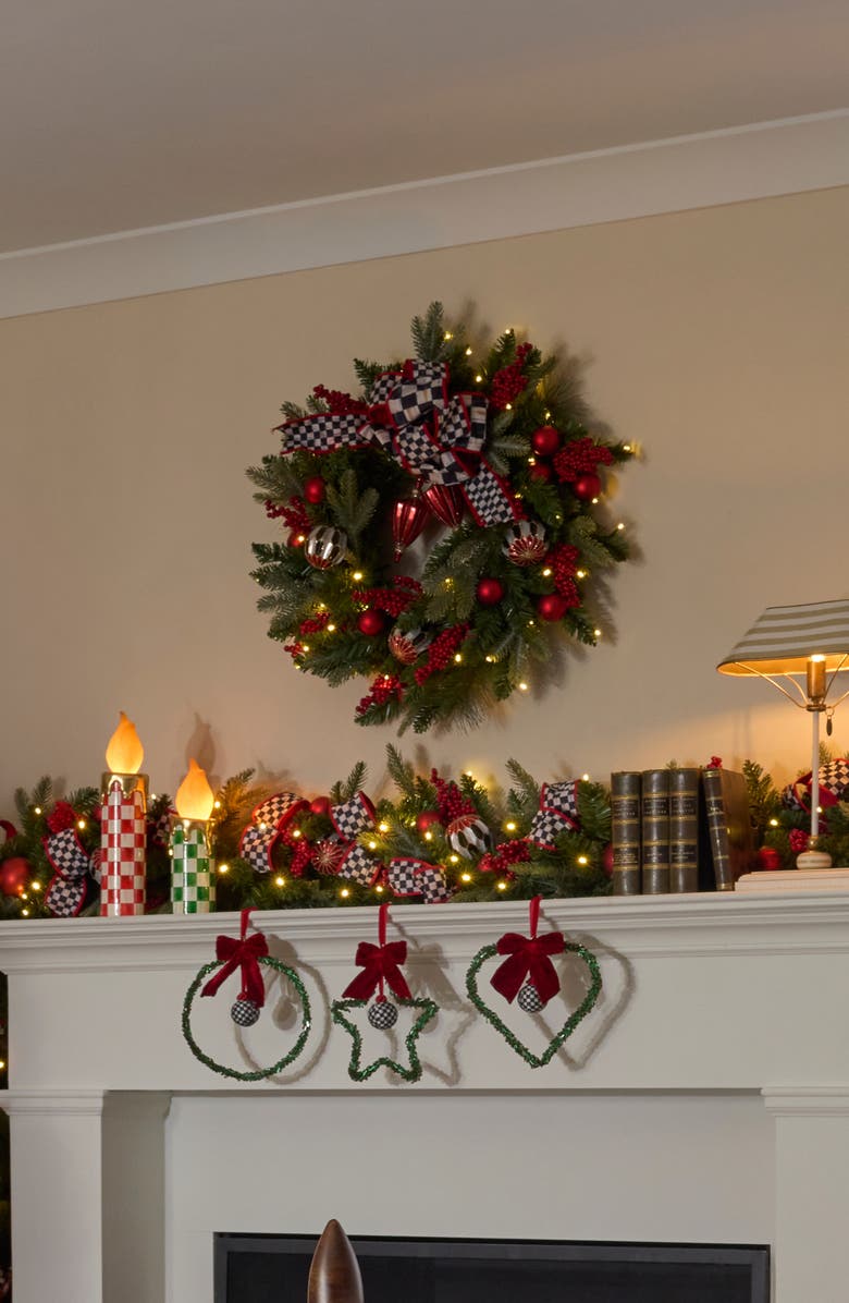 MACKENZIE CHILDS Merry Christmas Illuminated 24-Inch Wreath, Alternate, color, Green