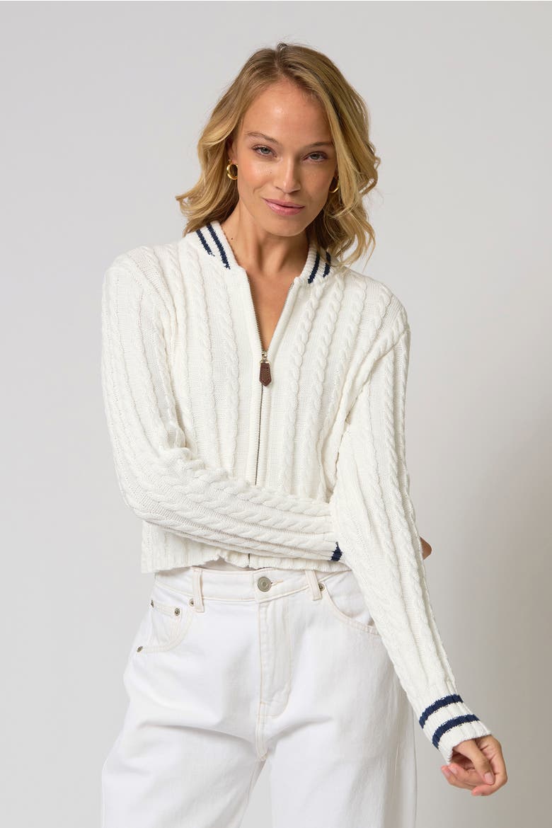 Coen Cable Zip Up Bomber, Main, color, WHITE/NAVY
