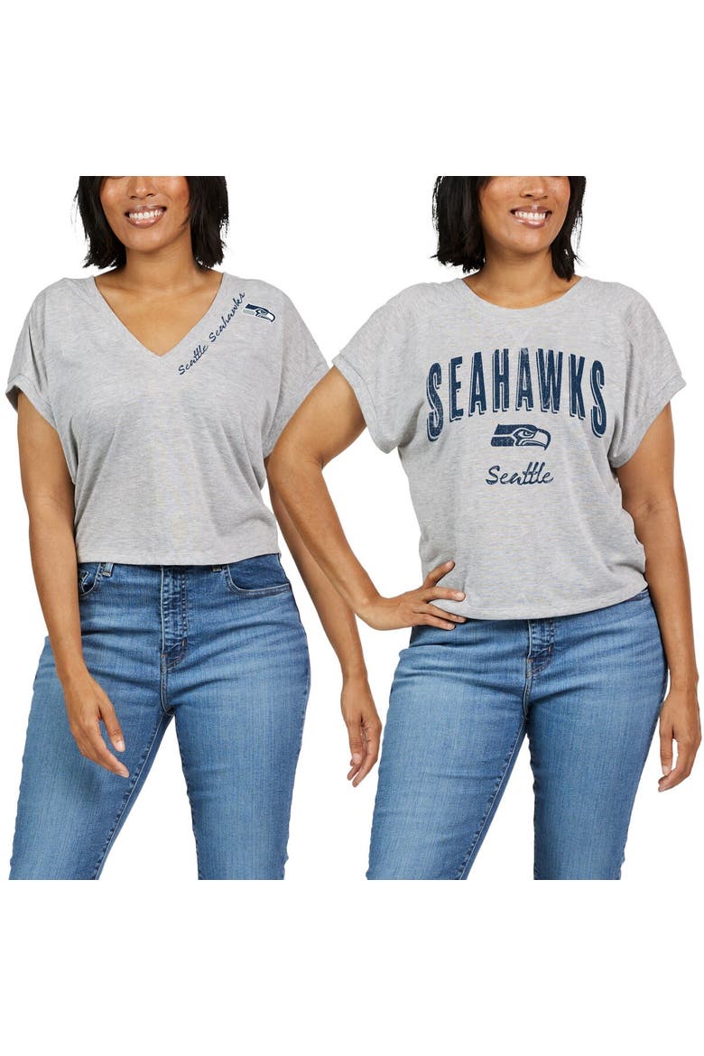 Women's WEAR by Erin Andrews Heather Gray Seattle Seahawks Reversible T-Shirt, Alternate, color, Heather Gray