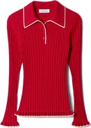 & Other Stories Tipped Ribbed Ruffle Trim Polo Sweater