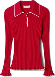 & Other Stories Tipped Ribbed Ruffle Trim Polo Sweater