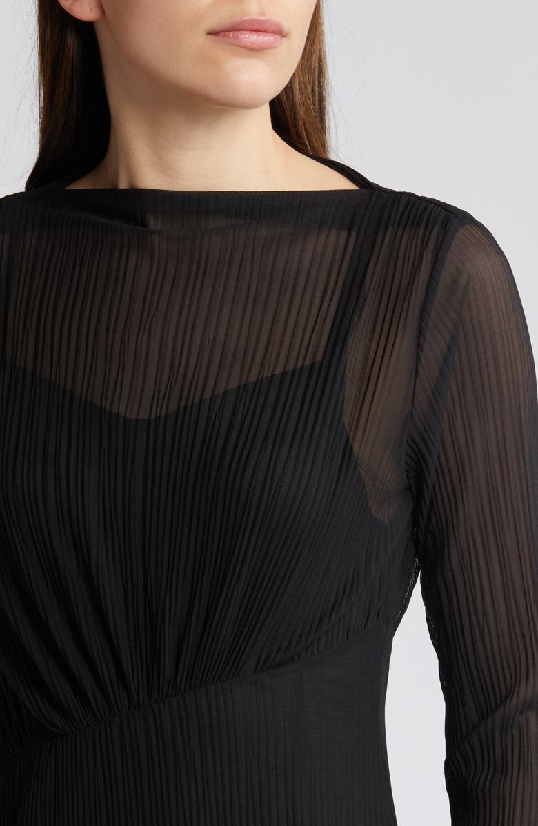 & Other Stories Long Sleeve Crinkle Mesh Midi Dress, Alternate, color, 