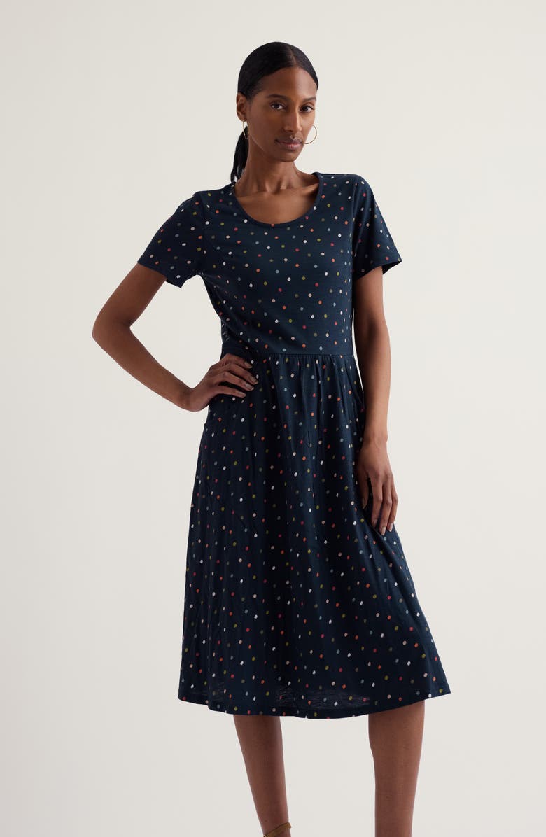 Seasalt Cornwall Enor Dot Print Organic Cotton Fit & Flare Midi Dress, Alternate, color, Little Sponge Spot Mix