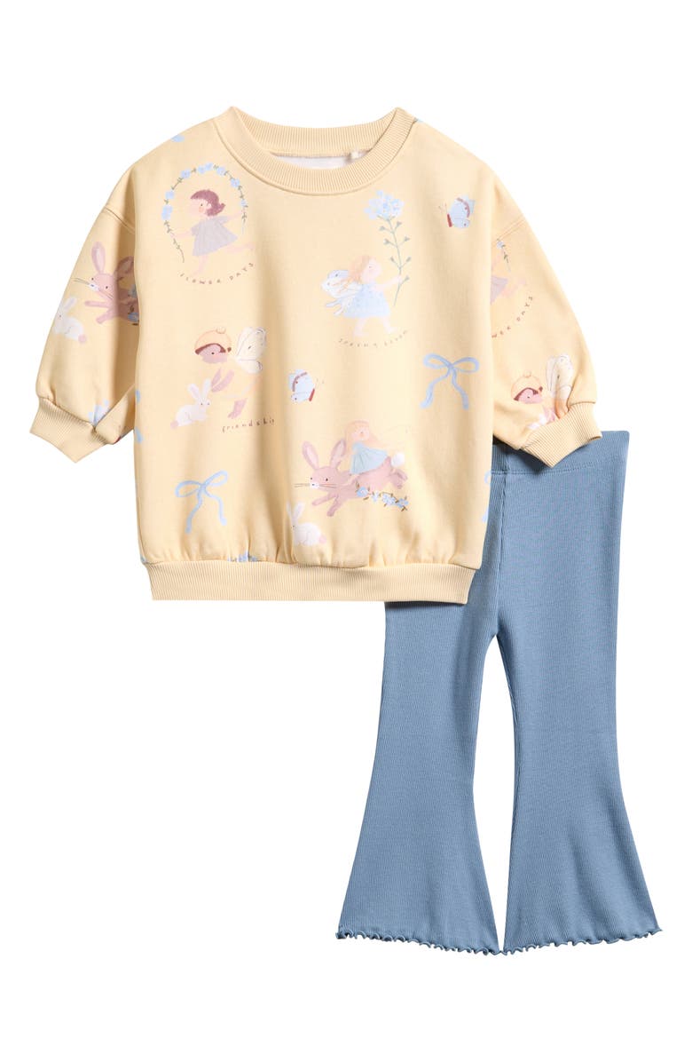 NEXT Kids' Fairy Sweatshirt & Flared Leggings Set, Main, color, Beige/ Blue Multi
