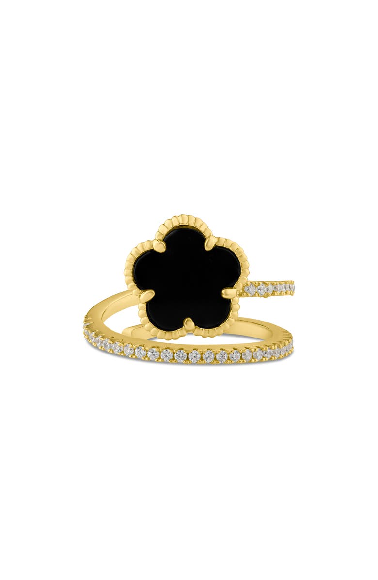 CZ by Kenneth Jay Lane Pavé Clover Wrap Ring, Main, color, Black/ Gold