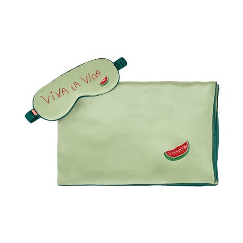Lost Pattern Nyc "moonlit Stars" Silk 2 Piece Gift Set Silk Pillowcase & Silk Sleep Eye Mask In Green